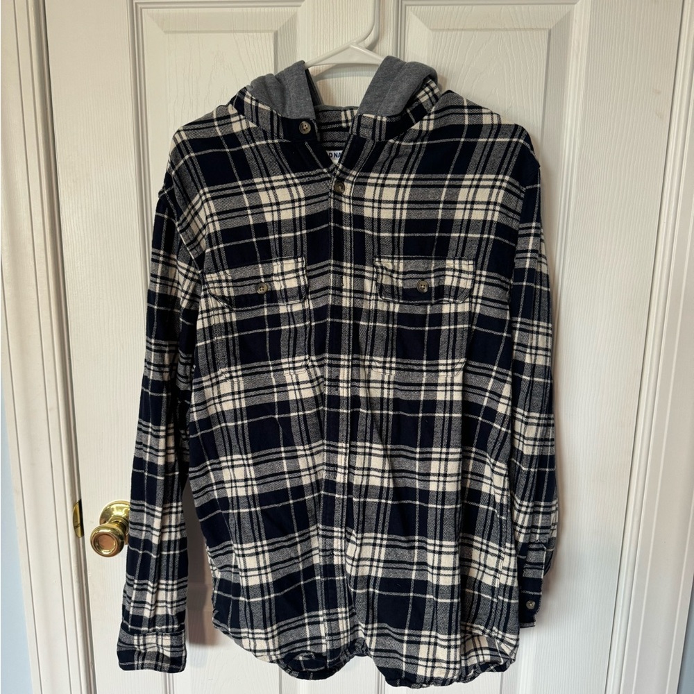 Old Navy Gray and Cream Plaid Hooded Shirt